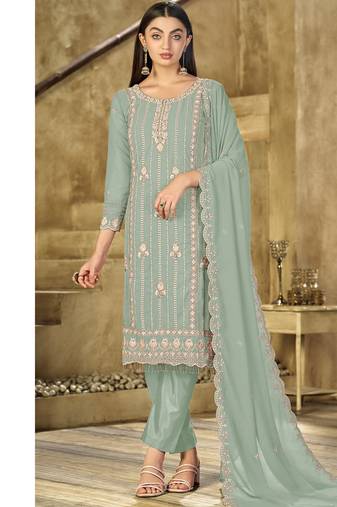 new sky blue georgette pakistani straight suit for women