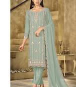 new sky blue georgette pakistani straight suit for women