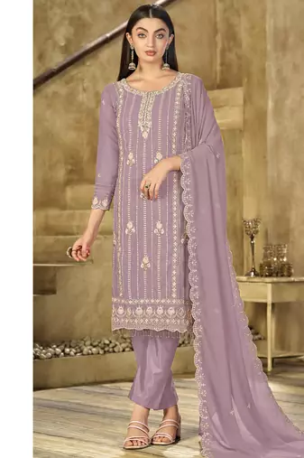 new lilac georgette pakistani straight suit for women