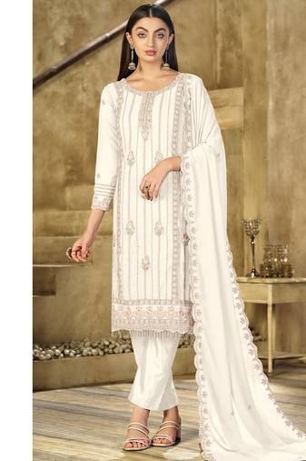 new white georgette pakistani straight suit for women