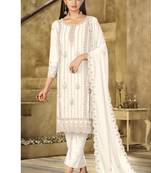 new white georgette pakistani straight suit for women