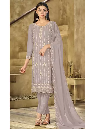 new beige georgette pakistani straight suit for women