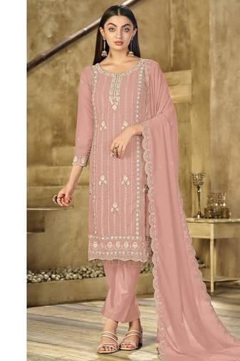 new pink georgette pakistani straight suit for women