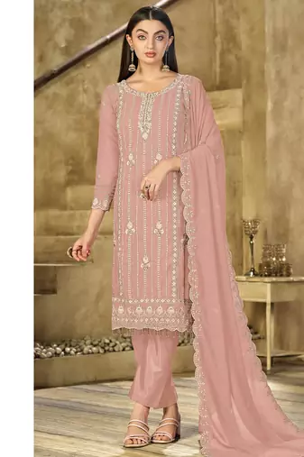 new pink georgette pakistani straight suit for women