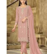 new pink georgette pakistani straight suit for women