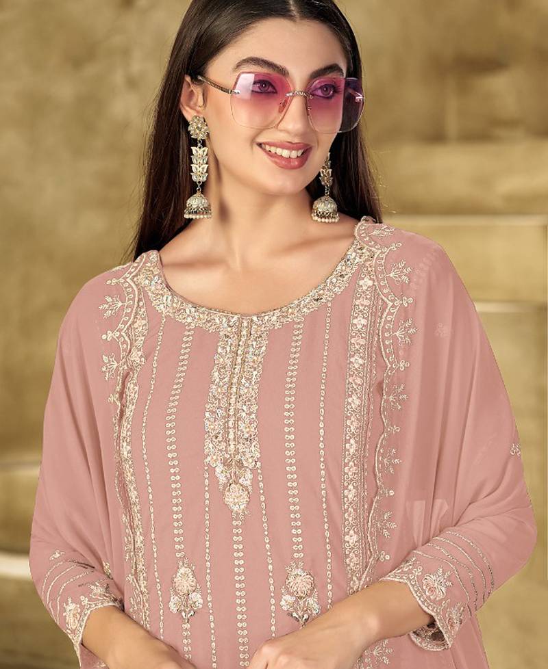 new pink georgette pakistani straight suit for women