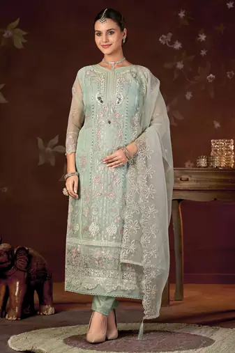 Light pear color embroideried faux georgette semi stitched salwar suit