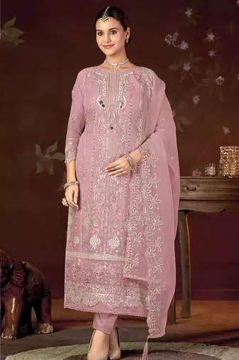 Pink color embroideried faux georgette semi stitched salwar suit