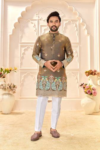 grey silk kurta for wedding & festive wear