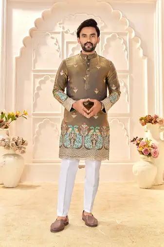 grey silk kurta for wedding & festive wear