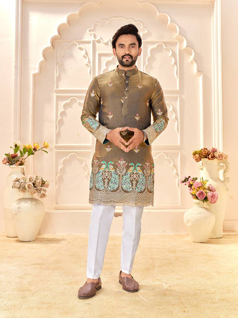 grey silk kurta for wedding & festive wear