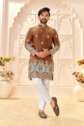 brown silk kurta for wedding & festive wear