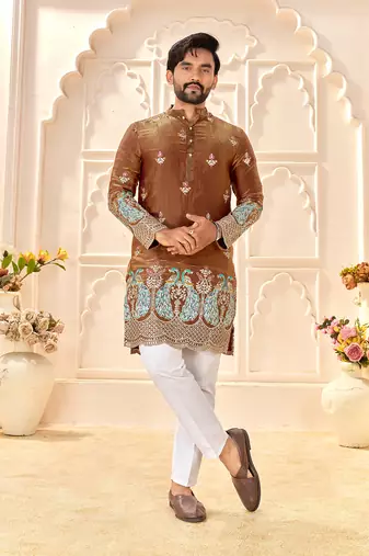 brown silk kurta for wedding & festive wear