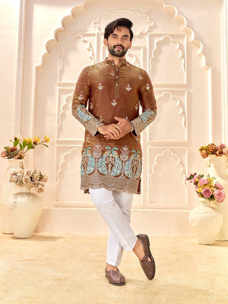 brown silk kurta for wedding & festive wear