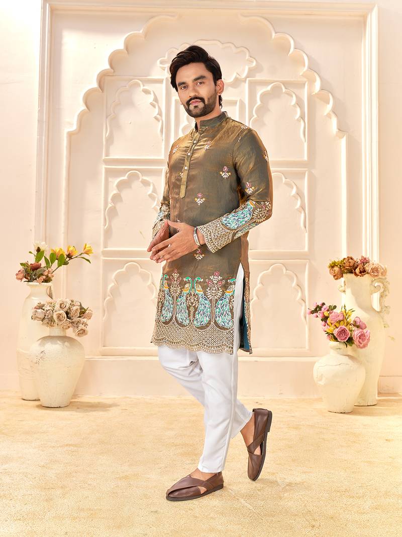 grey silk kurta for wedding & festive wear