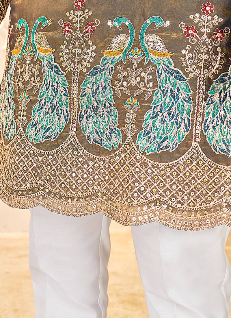 grey silk kurta for wedding & festive wear