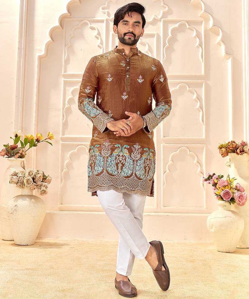 brown silk kurta for wedding & festive wear