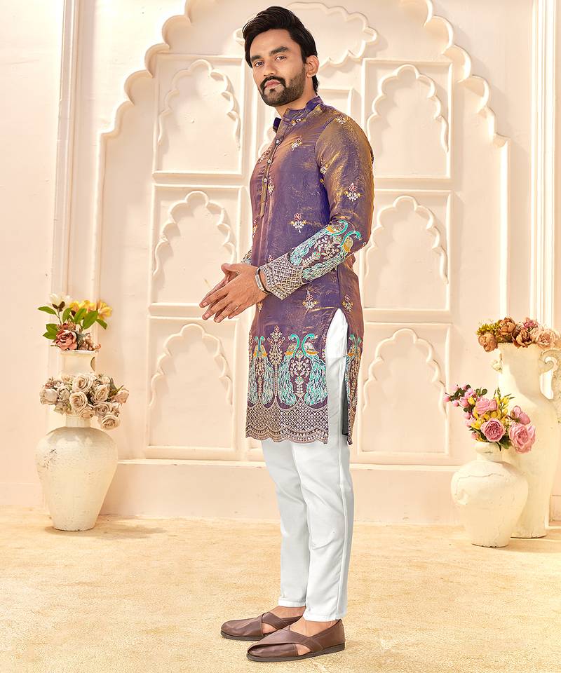 lavender silk kurta for wedding & festive wear