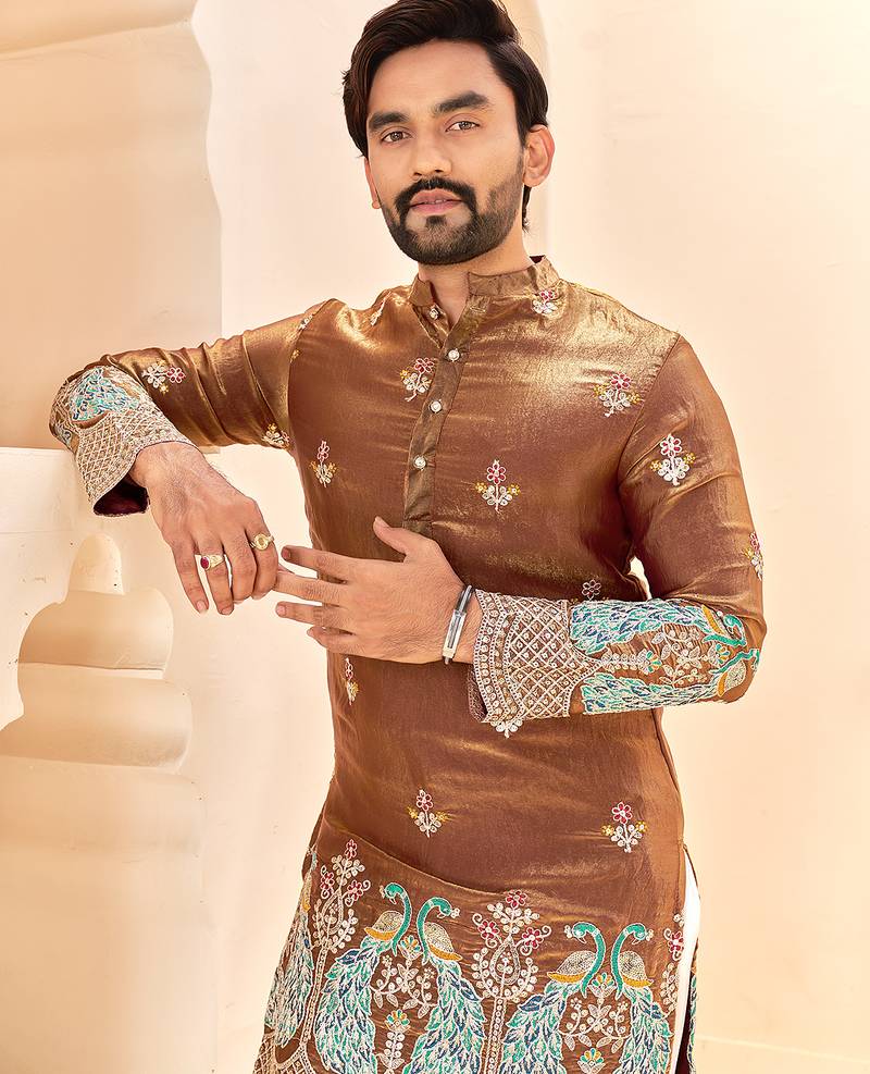 brown silk kurta for wedding & festive wear