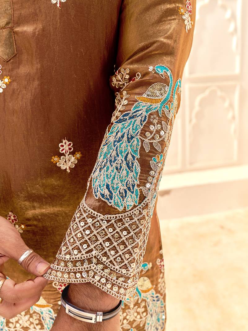 brown silk kurta for wedding & festive wear