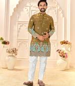 mehendi green silk kurta for wedding & festive wear