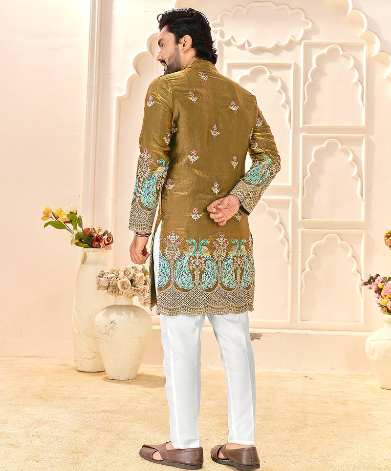 mehendi green silk kurta for wedding & festive wear