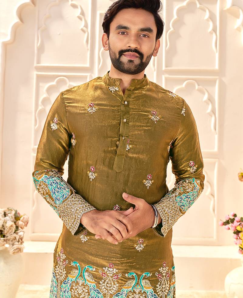 mehendi green silk kurta for wedding & festive wear