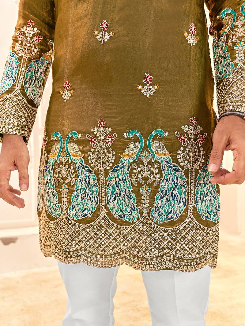 mehendi green silk kurta for wedding & festive wear