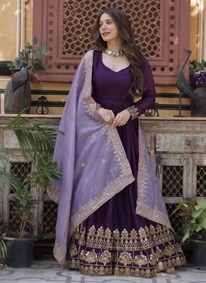 Purple star georgette with embroidery zari sequins-work suit set 1