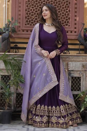 Purple star georgette with embroidery zari sequins-work suit set