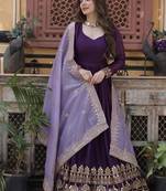 Purple star georgette with embroidery zari sequins-work suit set