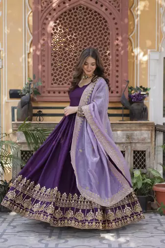 Purple star georgette with embroidery zari sequins-work suit set