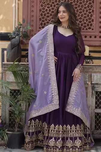 Purple star georgette with embroidery zari sequins-work suit set