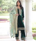 Velvet and sequins & zari embroidered work readymade top-pant-dupatta