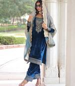 Velvet and sequins & zari embroidered work designer readymade top-pant-dupatta collections