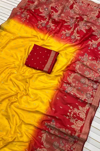 Yellow Color 2D Shade Dola Silk Saree