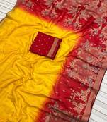 Yellow Color 2D Shade Dola Silk Saree