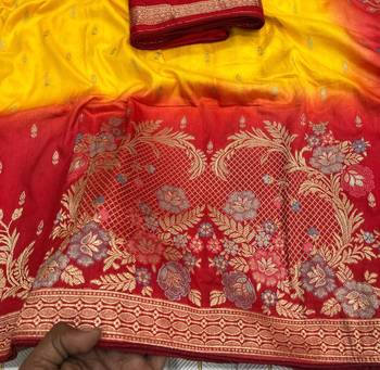 Yellow Color 2D Shade Dola Silk Saree 3