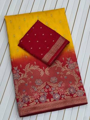 Yellow Color 2D Shade Dola Silk Saree 4