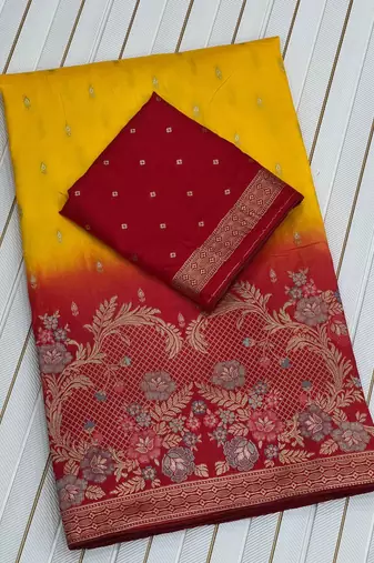 Yellow Color 2D Shade Dola Silk Saree