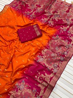 Orange Color 2D Shade Dola Silk Saree 1