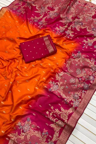 Orange Color 2D Shade Dola Silk Saree