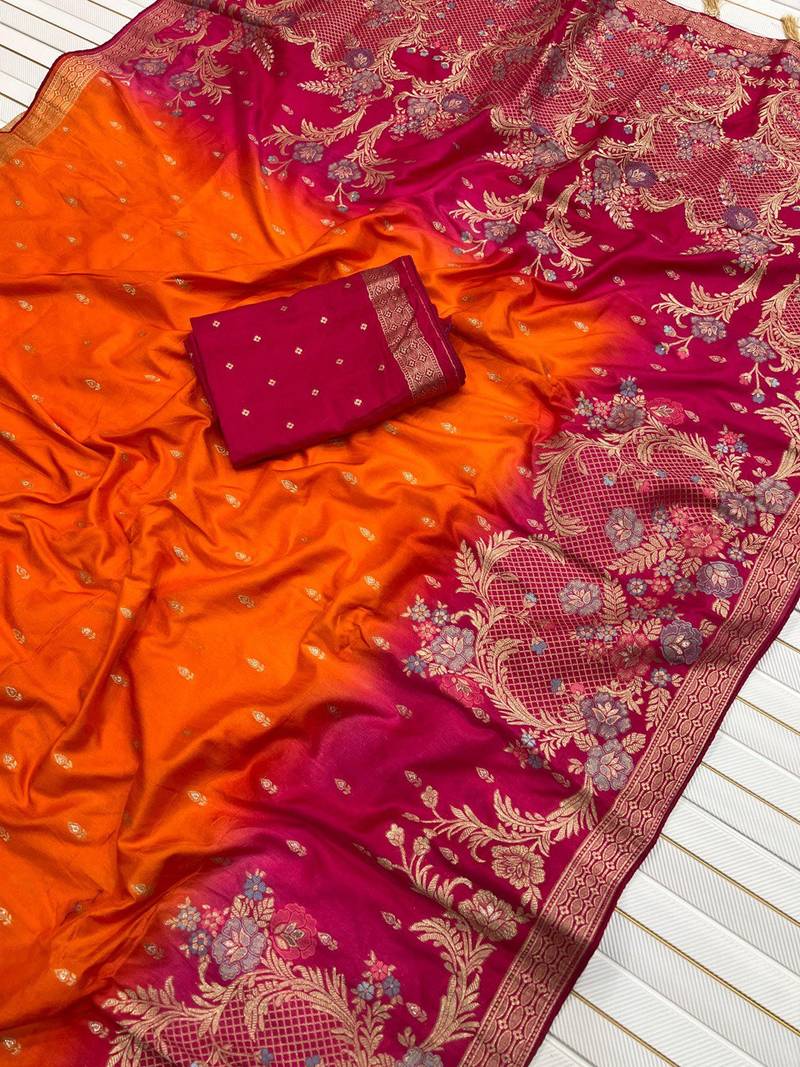 Orange Color 2D Shade Dola Silk Saree