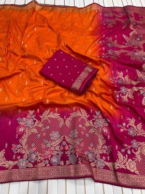 Orange Color 2D Shade Dola Silk Saree 2