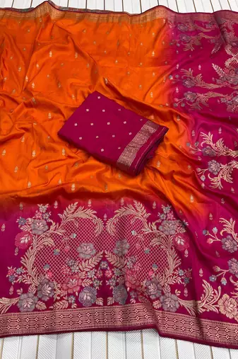 Orange Color 2D Shade Dola Silk Saree