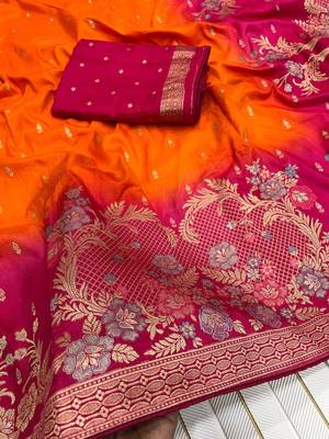 Orange Color 2D Shade Dola Silk Saree 3