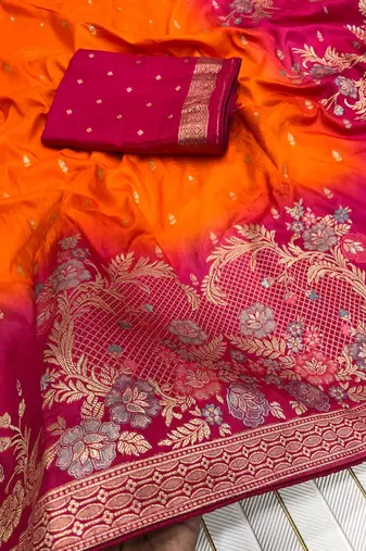 Orange Color 2D Shade Dola Silk Saree
