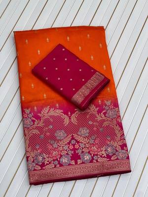 Orange Color 2D Shade Dola Silk Saree 4