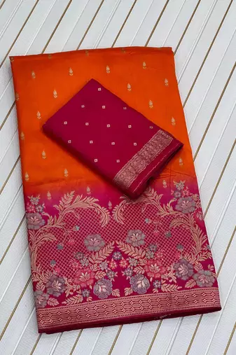 Orange Color 2D Shade Dola Silk Saree