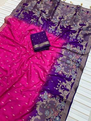 Rani Pink Color 2D Shade Dola Silk Saree 1